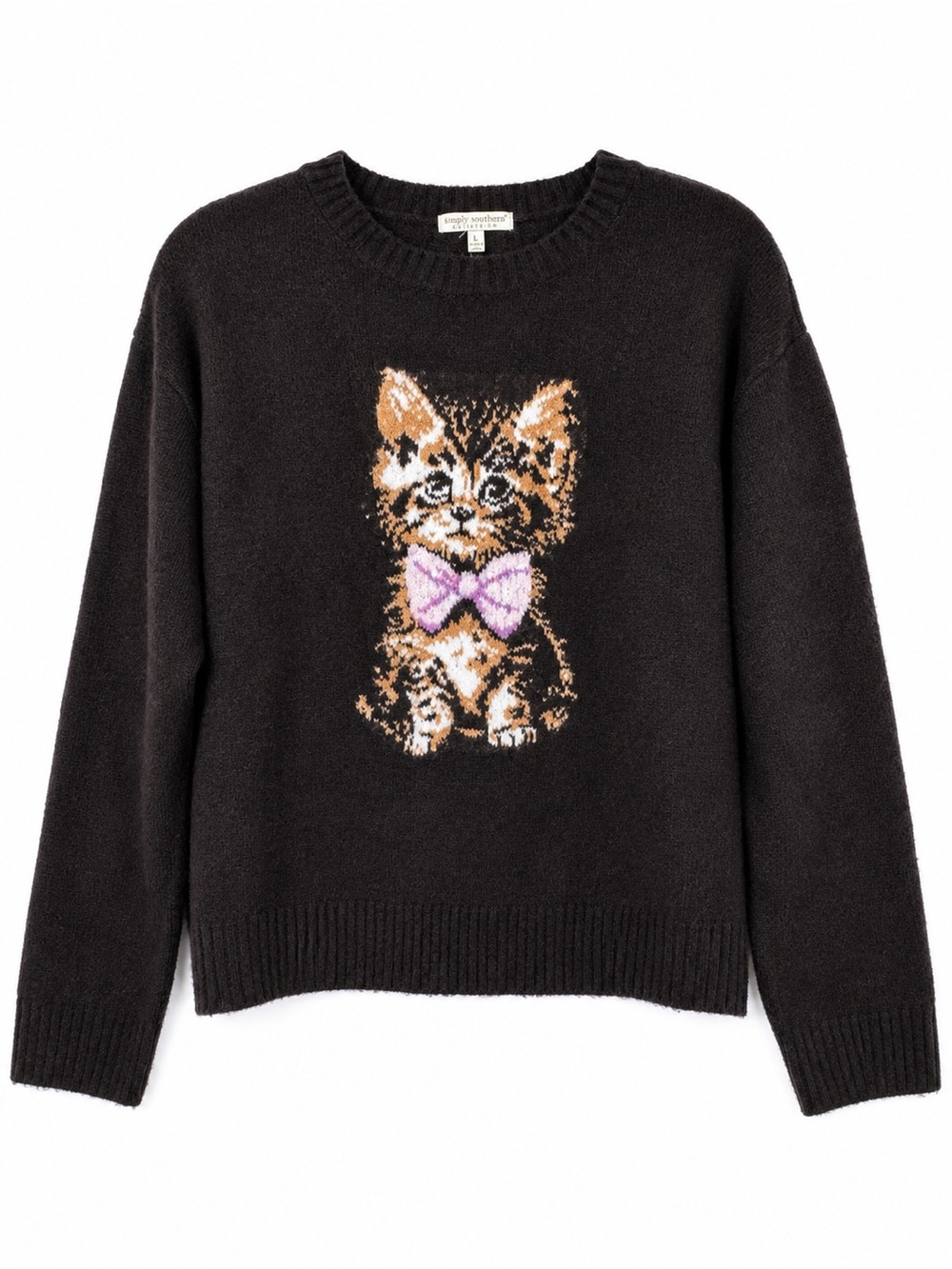 Simply Southern Anastasia Kitty Cat Sweater L NWT Chocolate Brown Wool Blend